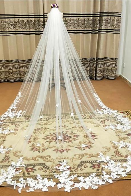 3 Meters Long White Lace Wedding Bridal Veils