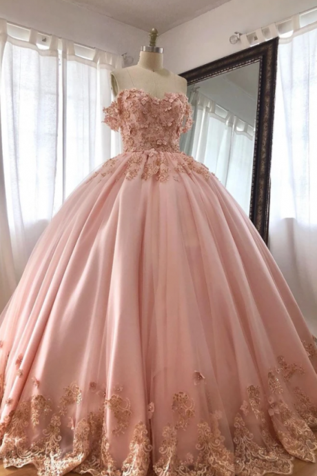 Gorgeous Pink Lace Quinceanera Dress Sexy Off the Shoulder Satin Sweet 16 Vestidos for Pageant Prom