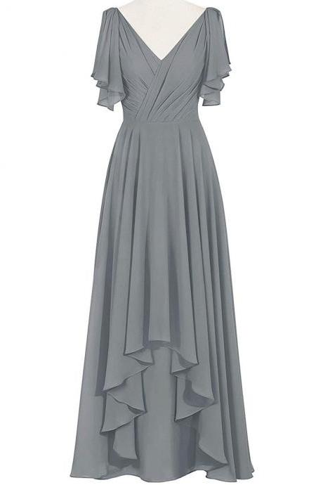 Long Grey Chiffon Bridesmaid Dress Plus Size for Wedding Party A Line Floor Length Cheap Maid Of Honor Dress