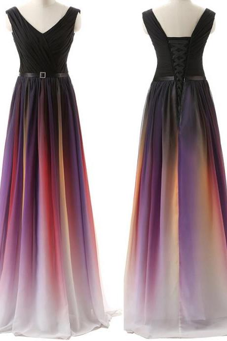 Plus Size Ombre Bridesmaid Dress Custom Made Sexy V Neck Pleats Long Wedding Party Dresses