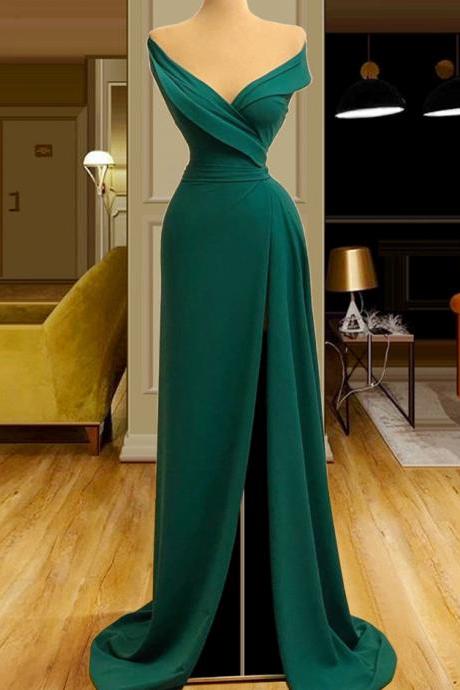 Deep V Neck Long Green Prom Dresses New 2022 Split Side Sexy Party Dress for Women