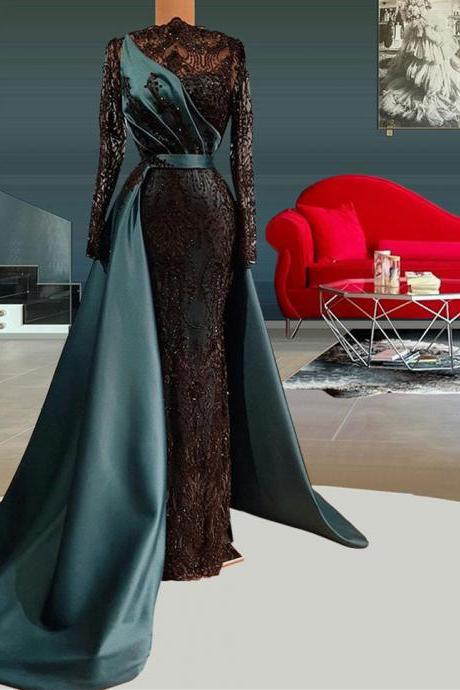 Sexy Black Lace Long Women Prom Dress for Women with Full Sleeve Formal Evening Gowns Custom Made