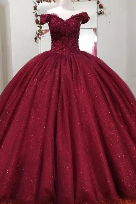 Off the Shoulder Burgundy Quinceanera Dresses for Sweet 15 Year Prom Gowns Party Dress Ball Gown Formal Debutante Dress
