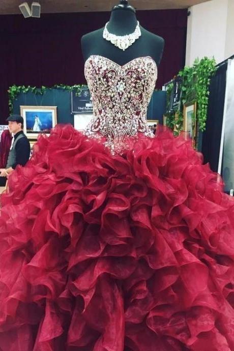 Luxury Beaded Burgundy Quinceanera Dresses Ball Gown Princess Corset Gowns for Lady Formal Debut Dress