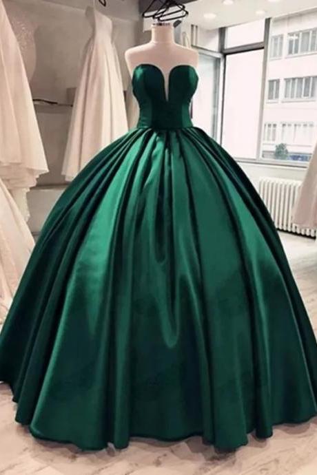 Vintage Emerald Green Satin Quinceanera Dresses Ball Gown Princess Corset Gowns for Lady Formal Debut Dress