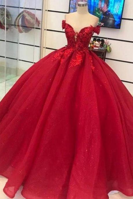 Glitter Sequins Long Red Quinceanera Dresses Ball Gown Princess Debut Gowns for 16 Year Girl Prom Dress 