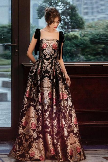 Vintage Floral Formal Evening Dress Prom Gowns for Women Vintage Long Pageant Dress