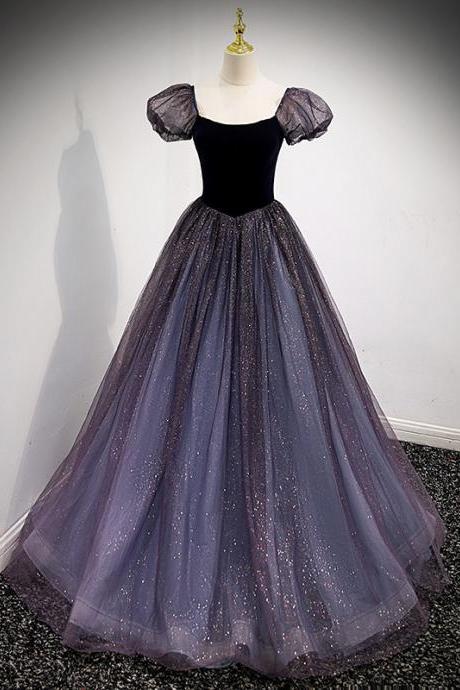 Glitter Sequins Navy Blue Long Prom Gowns for Women Vintage Formal Evening Dress