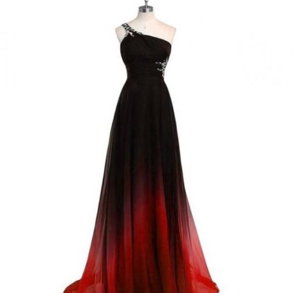 Sexy One Shoulder Long Gradient Prom Dress For Women A Line Black Red — free download