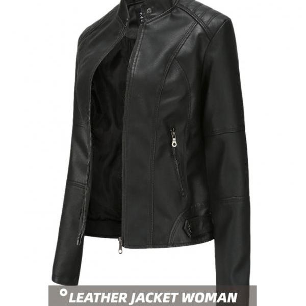 2020 Slim Black Women Pu Leather Jacket Short Cool Lady Moto Bike Coats Outwear Plus Size for Spring Autumn