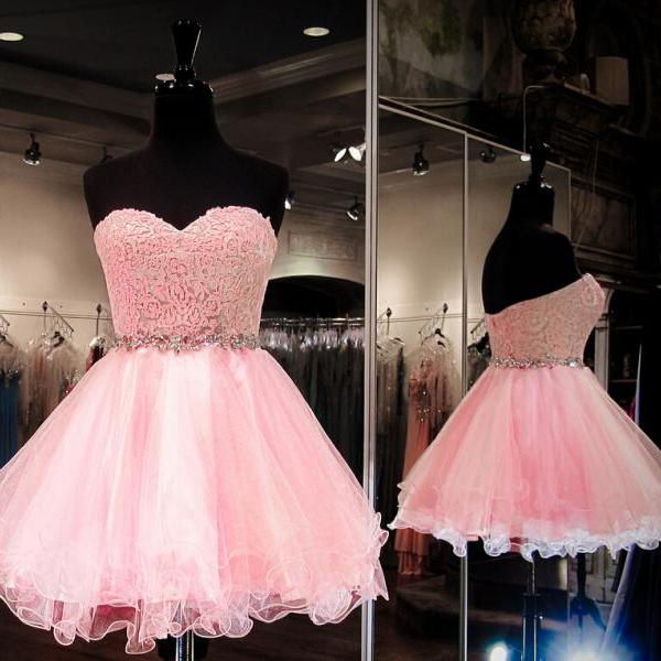Mini Short Pink Lace Homecoming Dresses 2022 Sexy Sweetheart Backless Beaded Cocktail Gowns