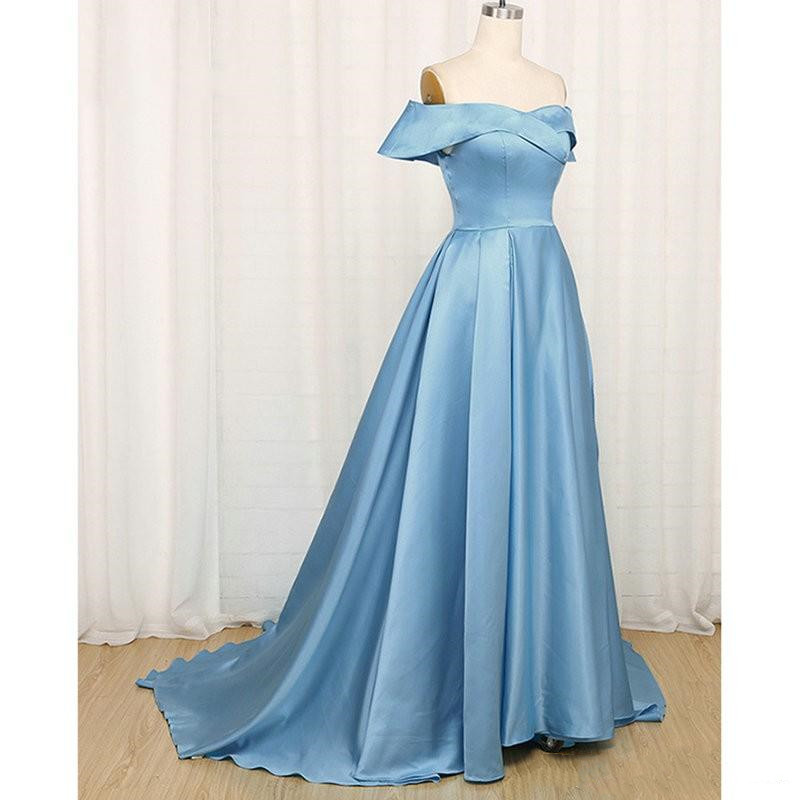 Elegant Sky Blue Formal Prom Dresses A Line Sexy Off The Shoulder Long ...