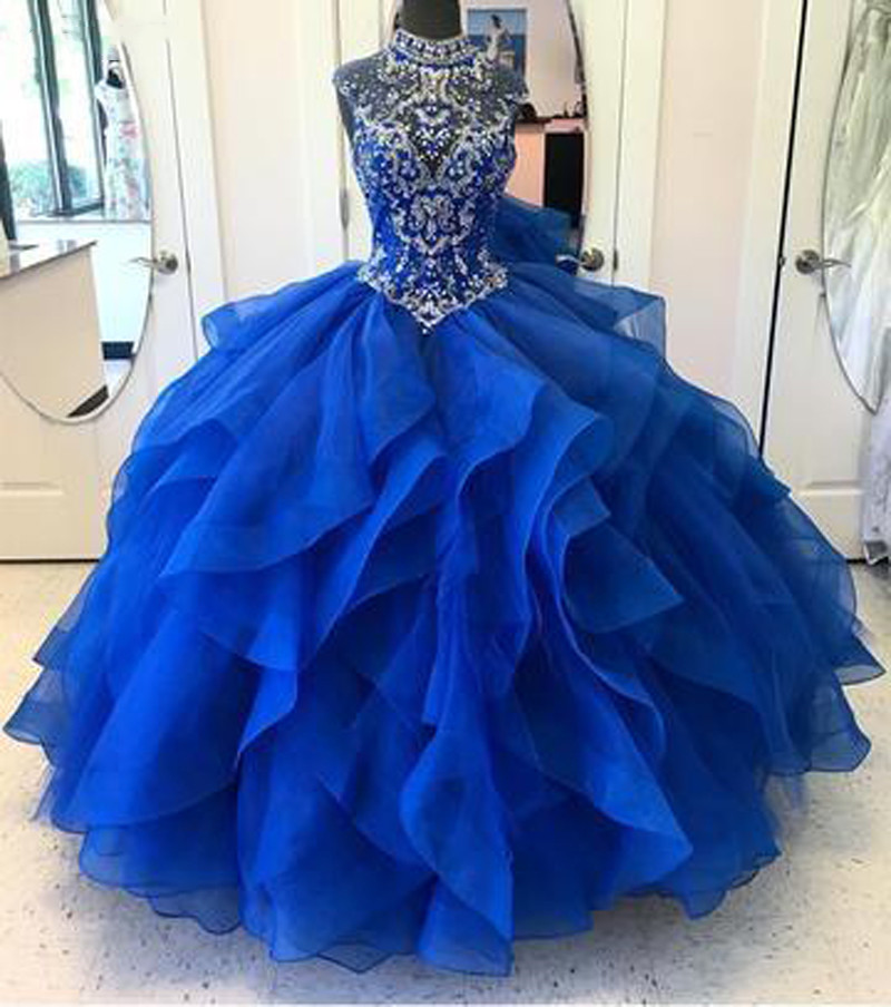 blue and red ball gown