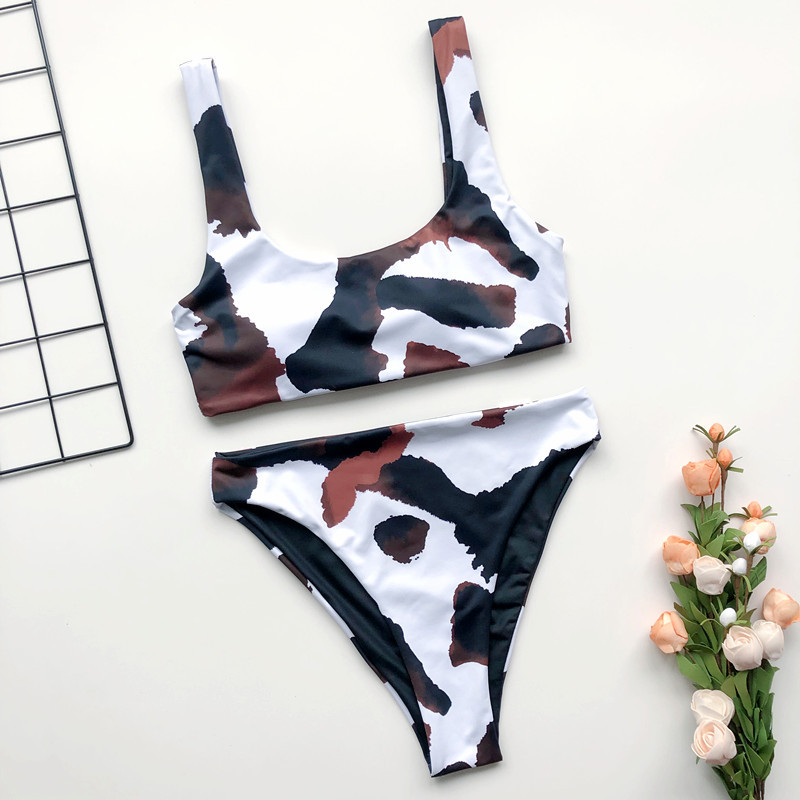 Two Pieces Milk Printing Bikini Set Short Swimsuit For Summer Women