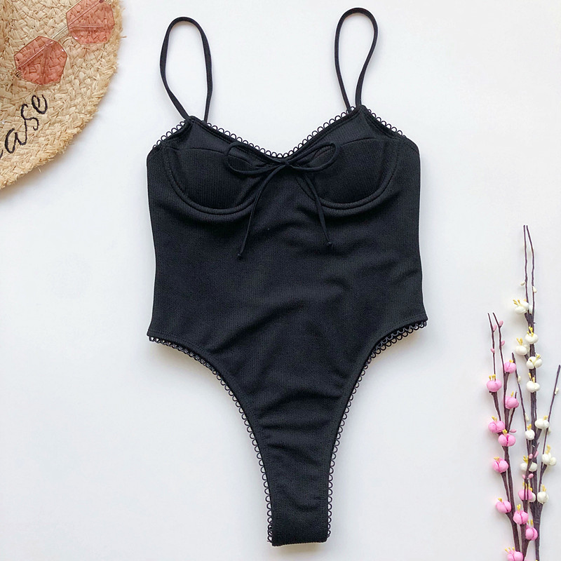 One Pc Black Swimsuit Bikini For Girl Lady Women Short Bathing Suit ...