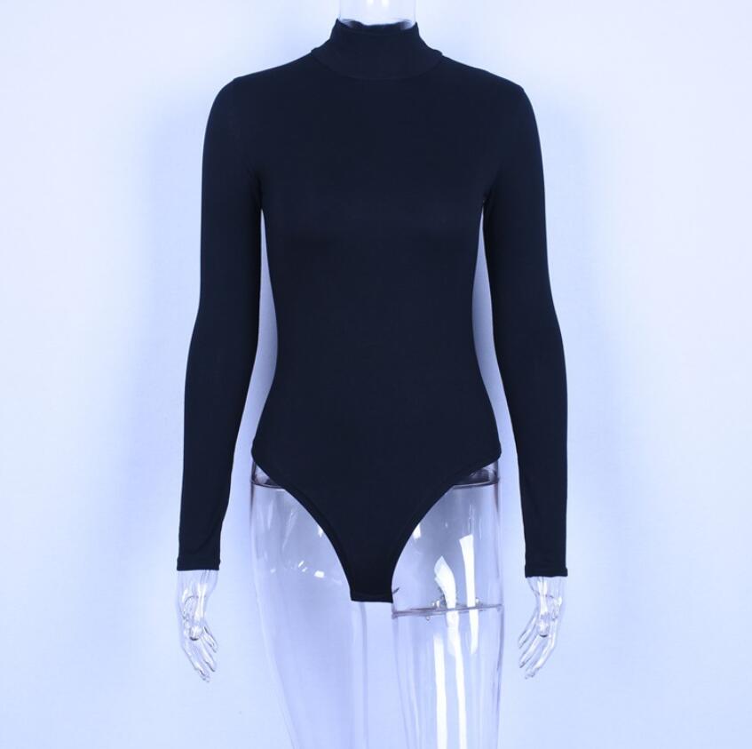 New 2020 Fall Winter Solid Black Women Basic Bodysuits Long Sleeve High ...