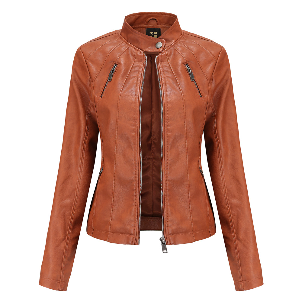 2020 Retro Brown Women Leather Jackets Coats Fall Spring Clothing ...