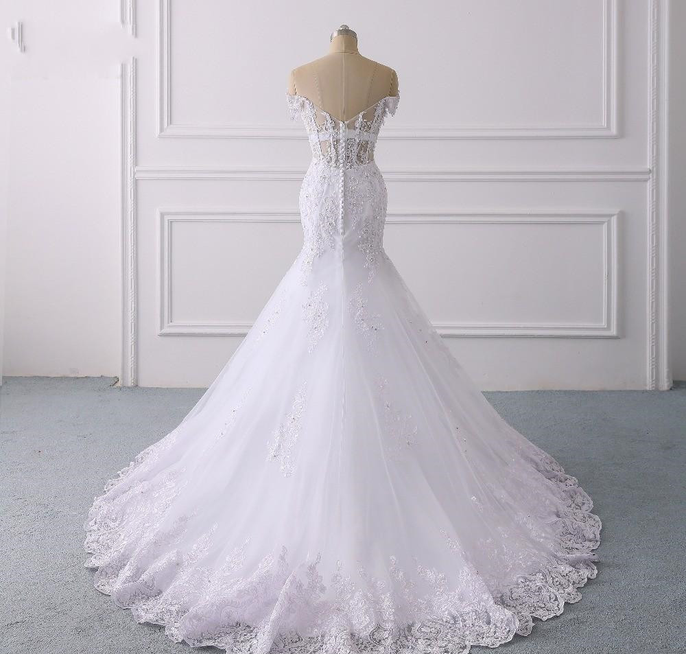 Gorgeous Detachable Train Wedding Dresses Mermaid Off Shoulder Lace ...