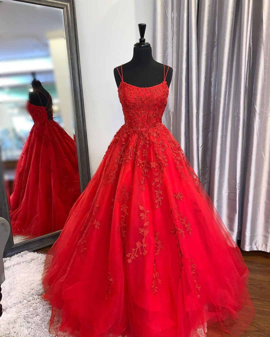 Formal Red Lace Women Prom Dress Long Floor Length Sexy Spaghetti Strap ...
